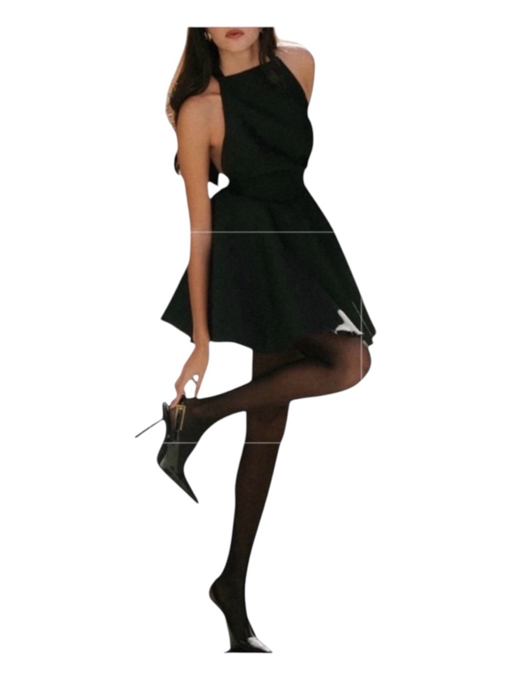 COMMENSE Satin Knotted Double Pockets Open Back Pleated Mini Dress, Size…
